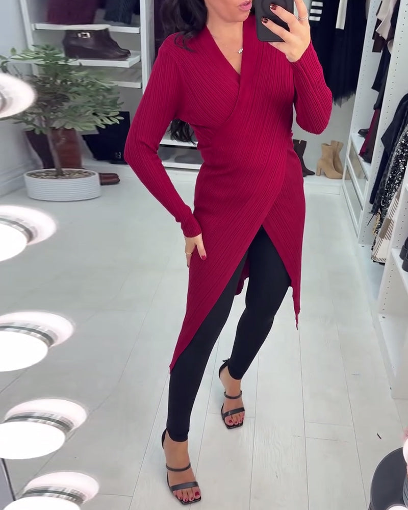 Langmouwige Pullover Met V-Hals En Crossover Details