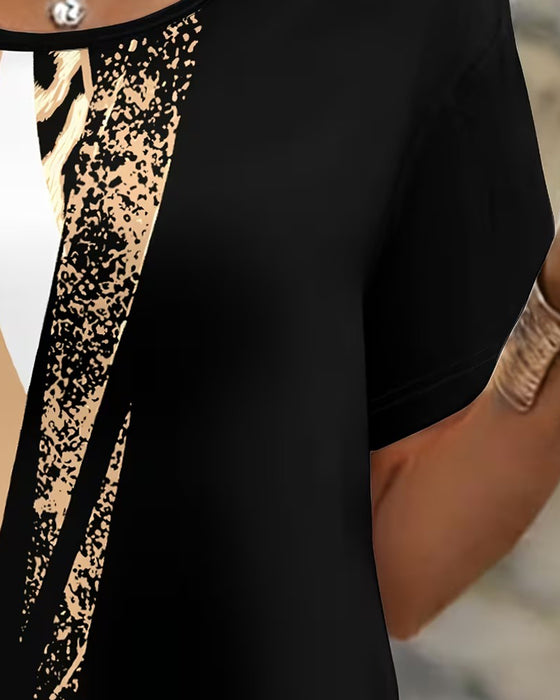 Blouse Onregelmatige Print Korte Mouwen