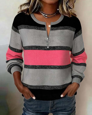 Sweatshirt Rits Gestreept Lange Mouw