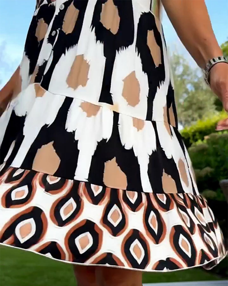 Jurk Mouwloos V-Hals Geometrische Print