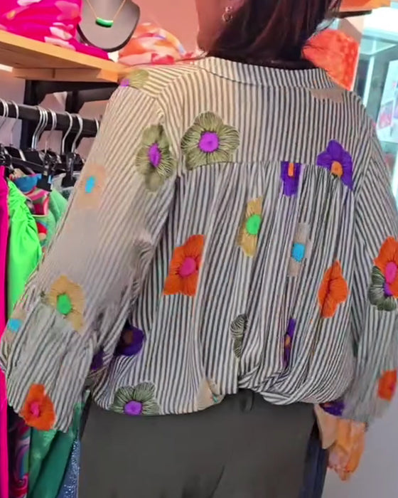 Blouses Streep Bloemen Stropdas