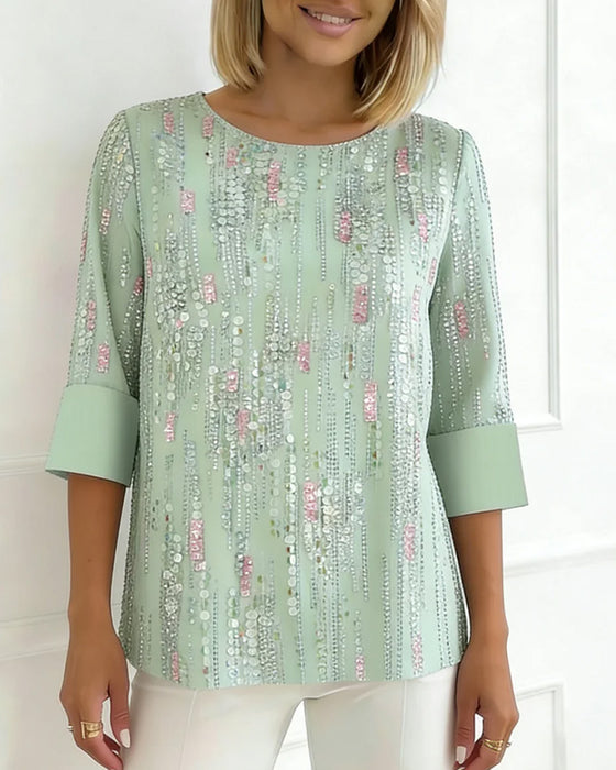 Blouse Casual Ronde Hals Print Half Mouw