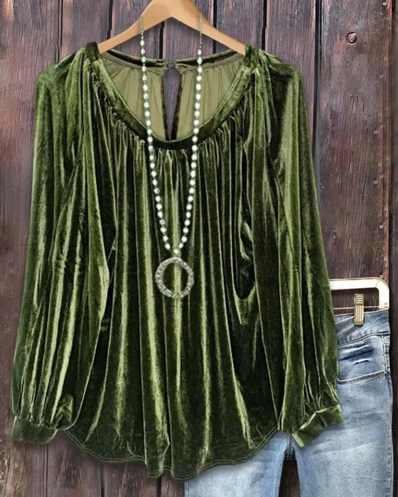 Blouse V-Hals Gerimpeld Uitsnede Lange Mouw