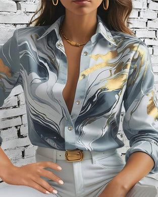 Shirt Elegant Met Kraag Onregelmatige Print