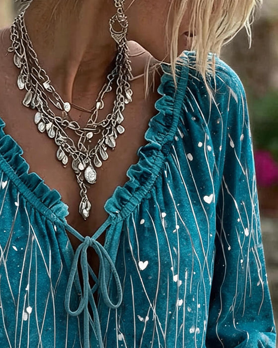 Blouse Hart Lijn Placement Afdruk Stropdas