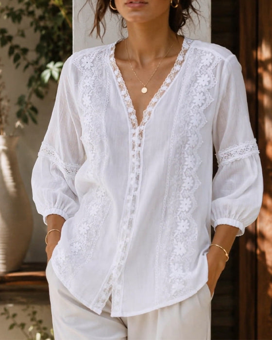 Blouse V-Hals Effen Kleur