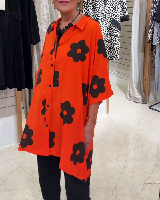 Overhemd Camp Kraag Ontspannen Pasvorm Midi