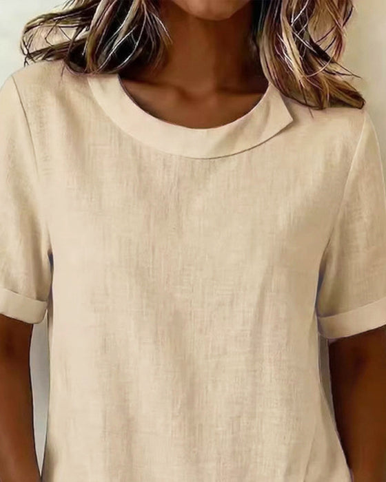 Blouse Korte Mouw Onregelmatig Design Halslijn