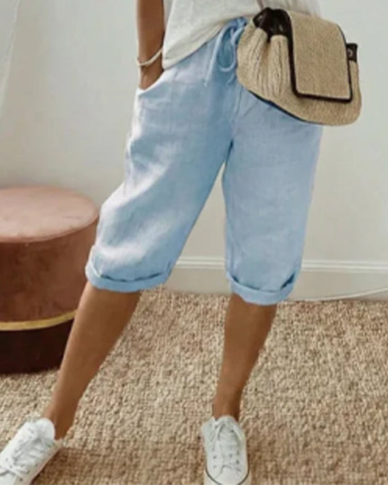 Comfortabele broek in effen kleur met trekkoord