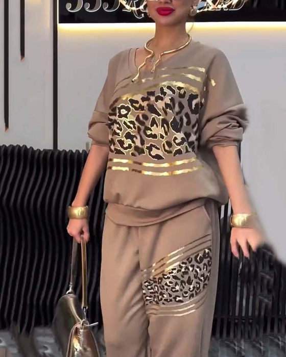 Set Luipaardprint Casual Sweatshirt