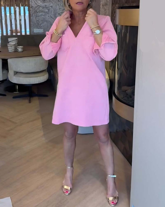 Jurk Effen Lange Mouw V-hals