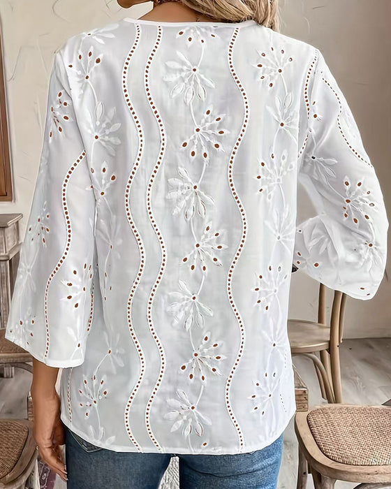 Blouse Casual Effen Kleur V-Hals