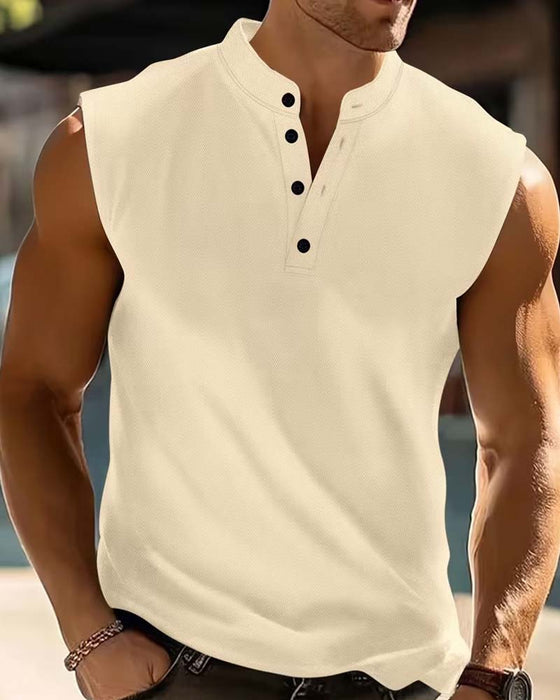 Tanktop Heren Henley Effen Sport