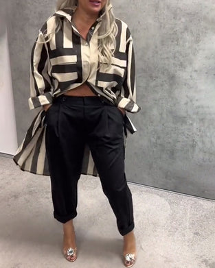 Overhemd Lange Mouwen Los Gestreept