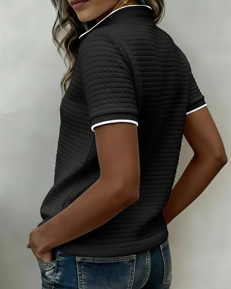 Top Wafelbrei Gebreid Geknoopt Korte Mouwen