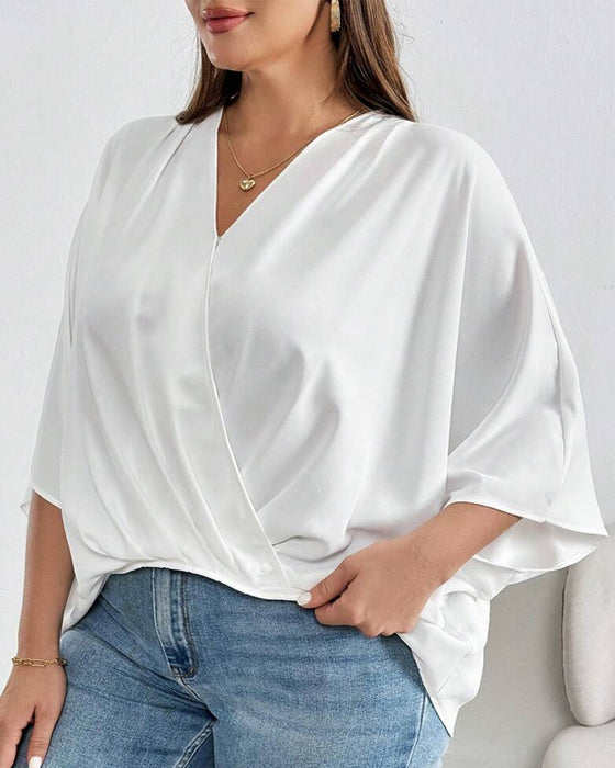 Blouse V-Hals Kruis Onregelmatig Effen