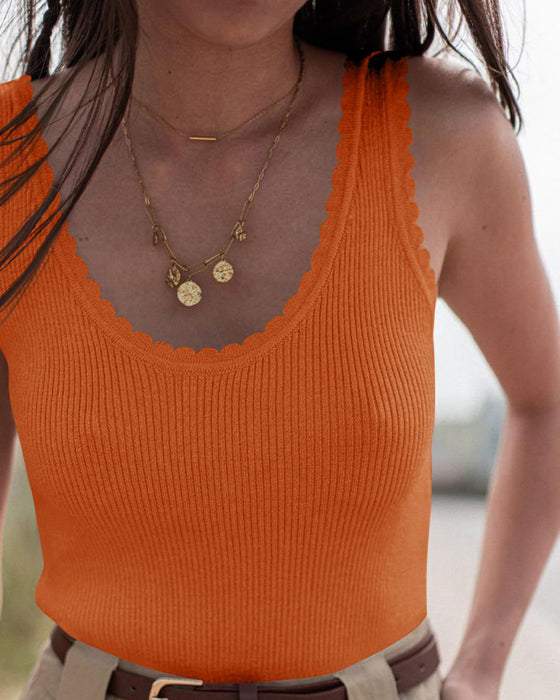 Zomer Gebreid Vest Met Scallop Rand