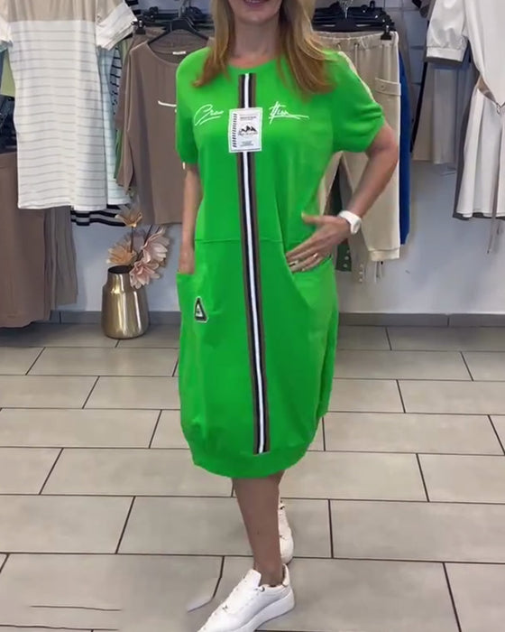 Jurk Korte Mouw Bedrukt Recht