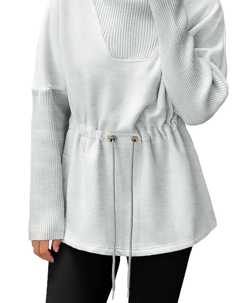 Sweatshirt Hoge Kraag Lange Mouw Taille Trekkoord
