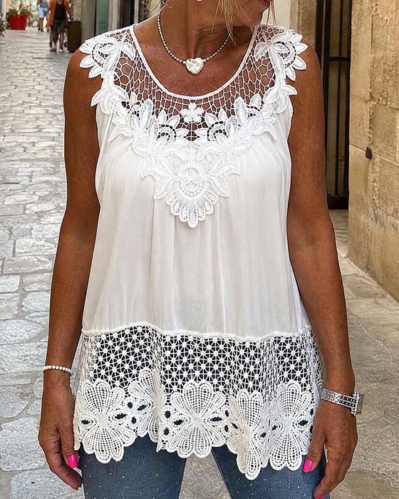 Tank Top Uitsnijding Kant Patchwork Mouwloos