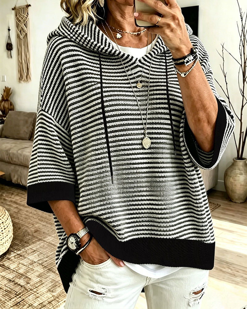Pullover Gestreept Met Capuchon Vleermuismouw