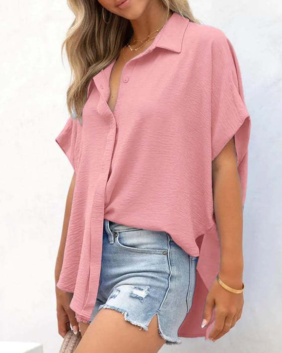 Overhemd Korte Mouw Effen Kleur Casual Loose Fit