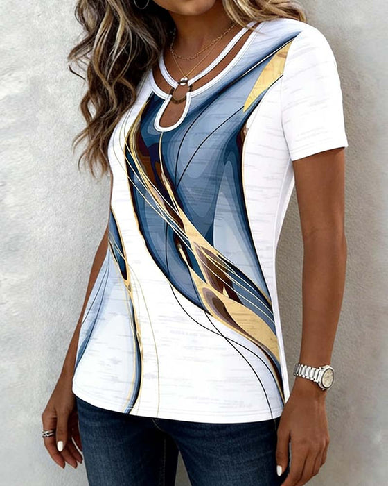T-Shirt Abstract Print Ronde Hals Korte Mouw