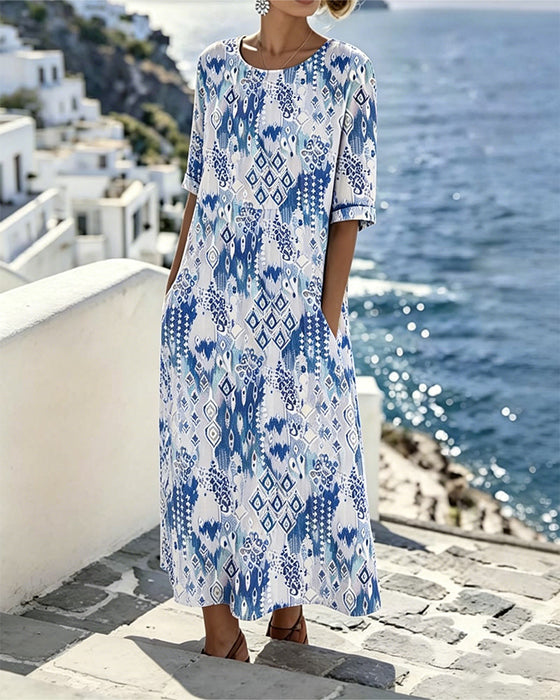 Jurk Ronde Hals Resort Print