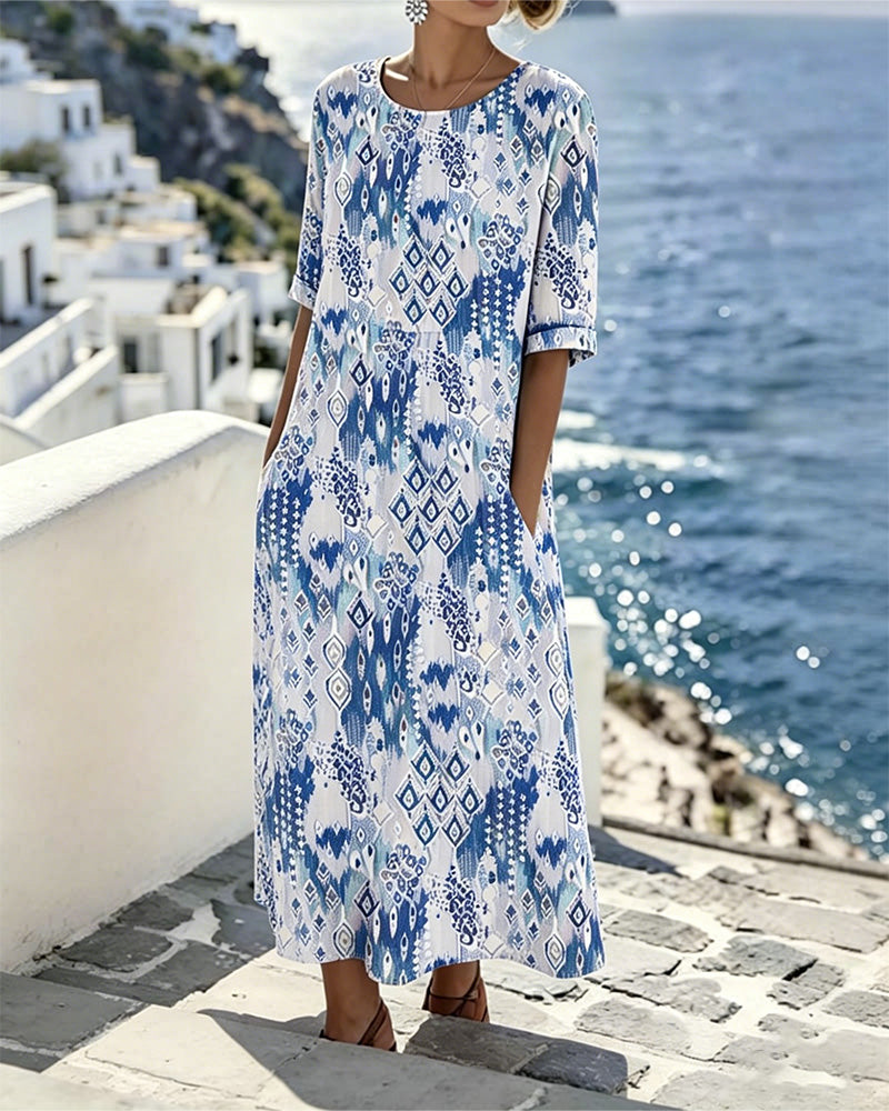 Jurk Ronde Hals Resort Print