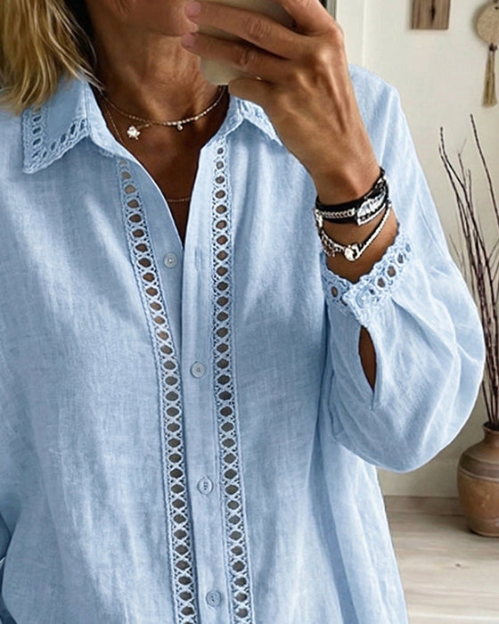 Shirt Hol Uit Kant Patchwork Rever