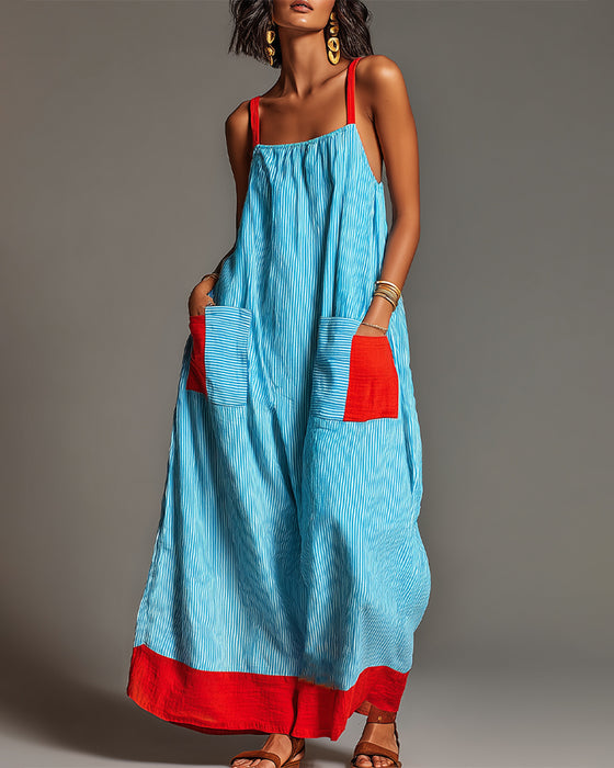 Jurk Blauw Rood Kleurblok Streep Camisole