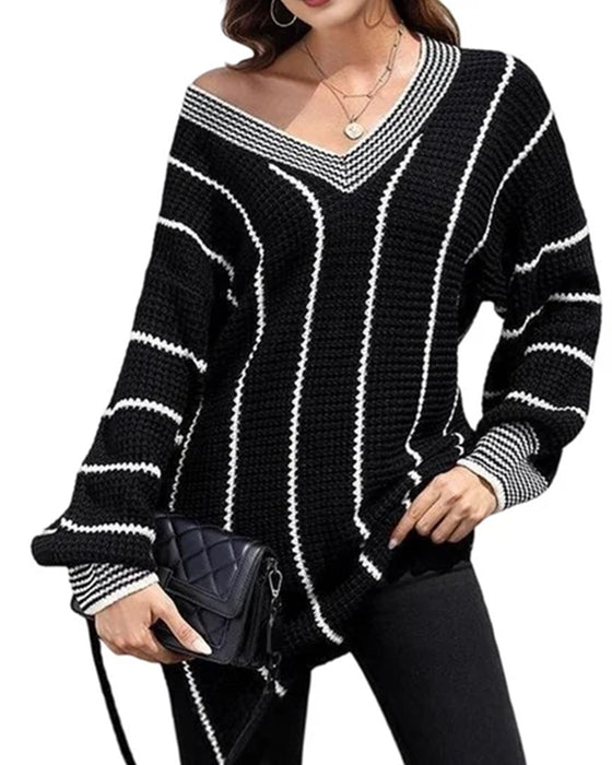Pullover Trui Casual Loose Fit Streep