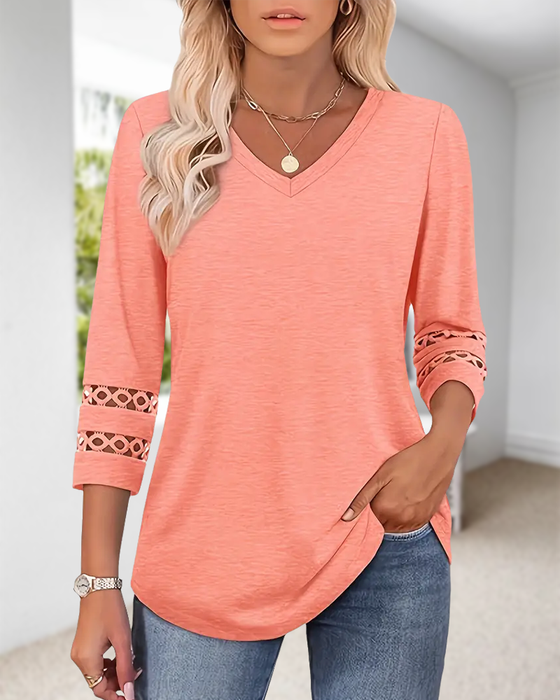 V-Knoop T-Shirt Met Holle Kragen Ontwerp