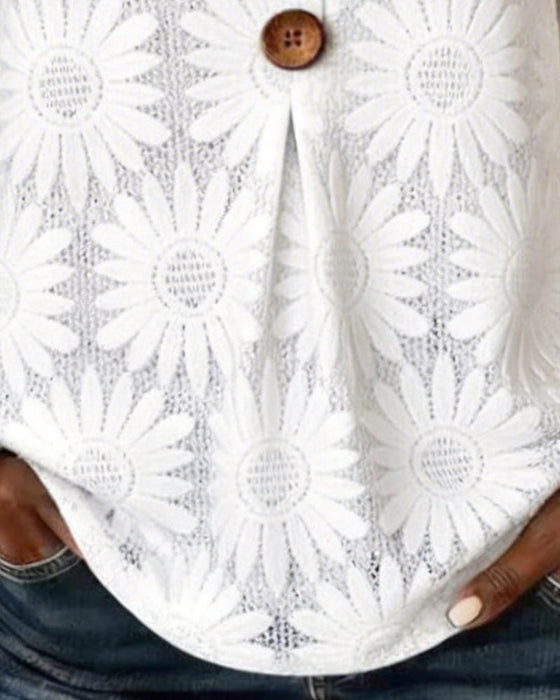 Blouse Met Gerimpeld Madeliefjespatroon En Pofmouwen