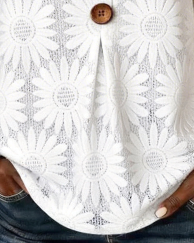 Blouse Met Gerimpeld Madeliefjespatroon En Pofmouwen