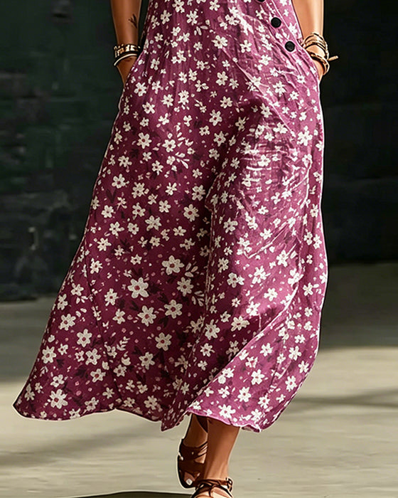 Jurk Kleine Bloemen Asymmetrisch Knoop Mouwloos