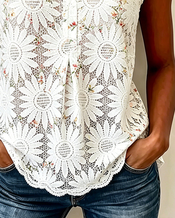 Tank Top Daisy Hollow Out Kant Mouwloos
