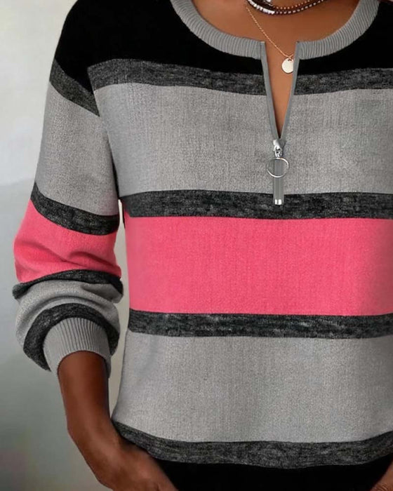 Sweatshirt Rits Gestreept Lange Mouw