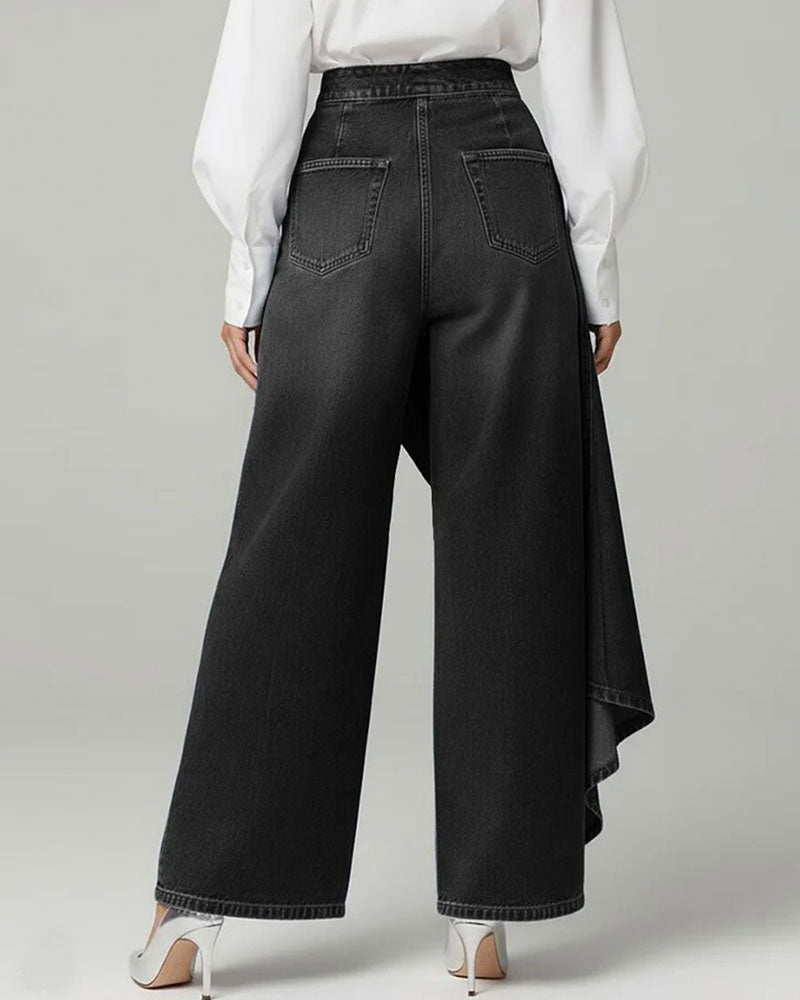 Broek Asymmetrisch Wikkel Denim Wijd Pijp