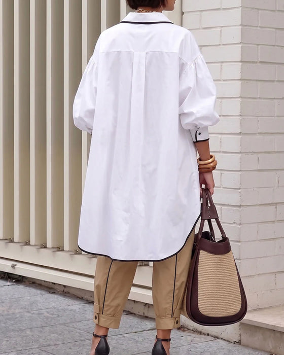 Blouse Lantaarn Mouw Contrast Los