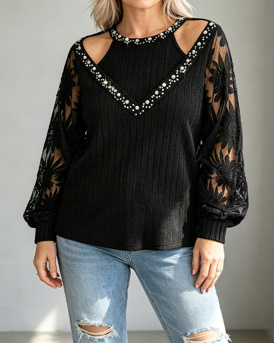 T-Shirt Parelgat Kant Geribbeld