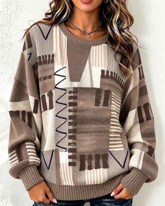 Sweatshirt Ronde Hals Geruit Kleurblok
