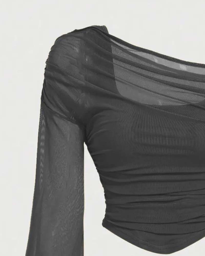 Blouse Gaas Geruwd Lange Mouw Cami