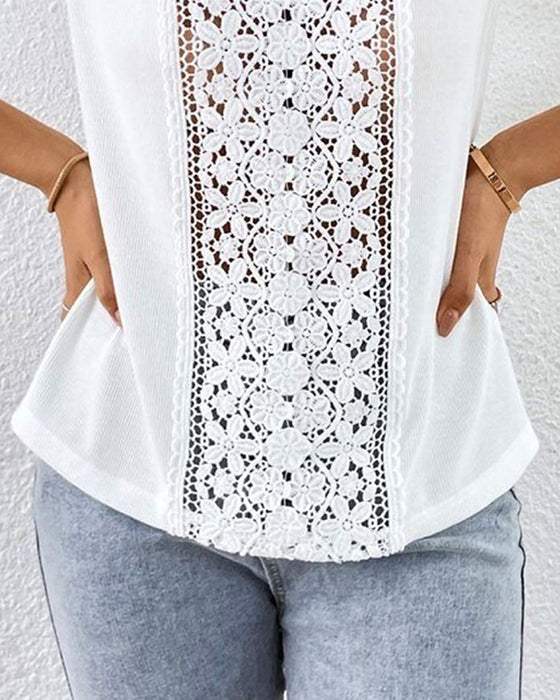 Blouse Kant V Hals Gecombineerd Uitgesneden