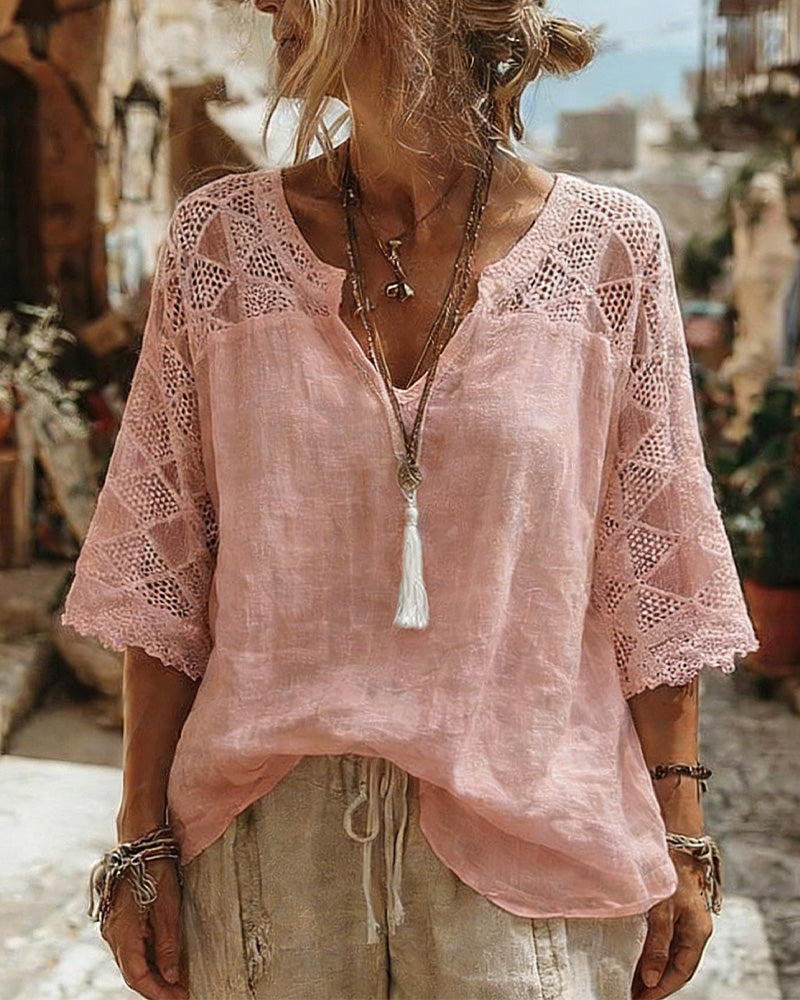 Blouse Effen Paneel V-Hals