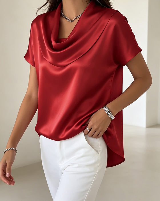Blouse Effen Kleur Gedrapeerde Kraag