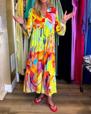 Jurk met uitlopende mouwen en print