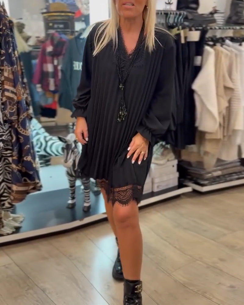 Jurk Kantafwerking Geplooid Wijd