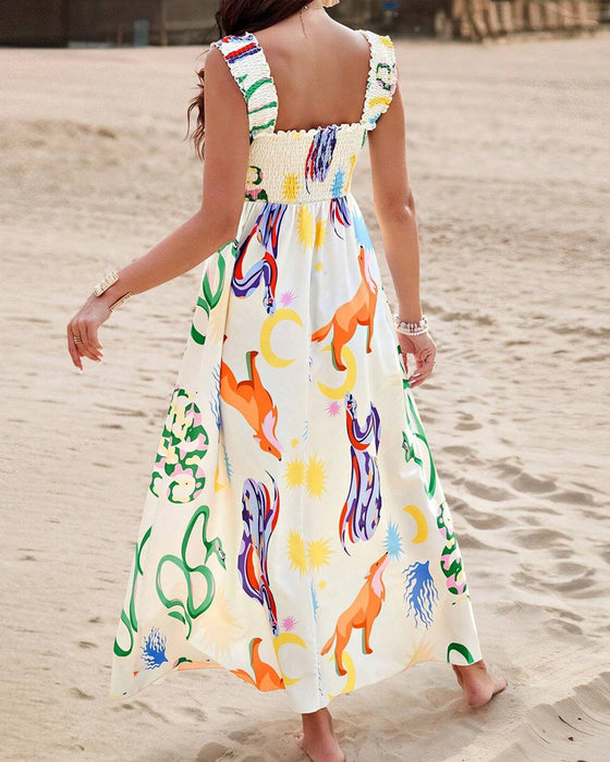 Mouwloze jurk met kleurrijke dierenprint
