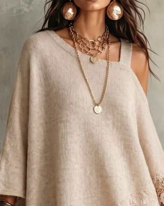 Pullover Eén Schouder Kantrand Patchwork